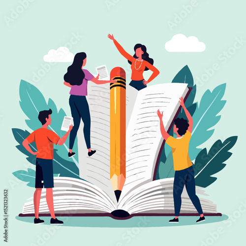 book festival vector illustration - people reading books