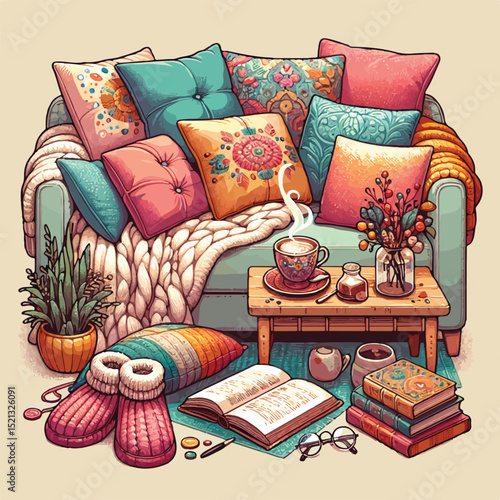 Peaceful Lazy Day at Home Vector Art