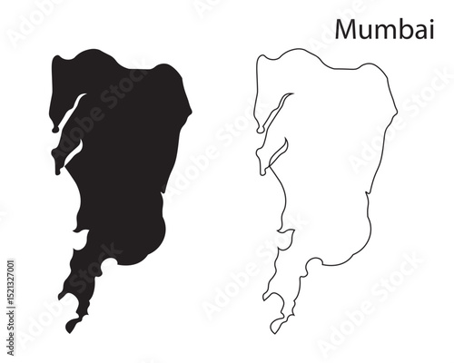 Minimal silhouette vector of Mumbai city map, ideal for prints, infographics, and design projects. Simple black outline of India's financial hub