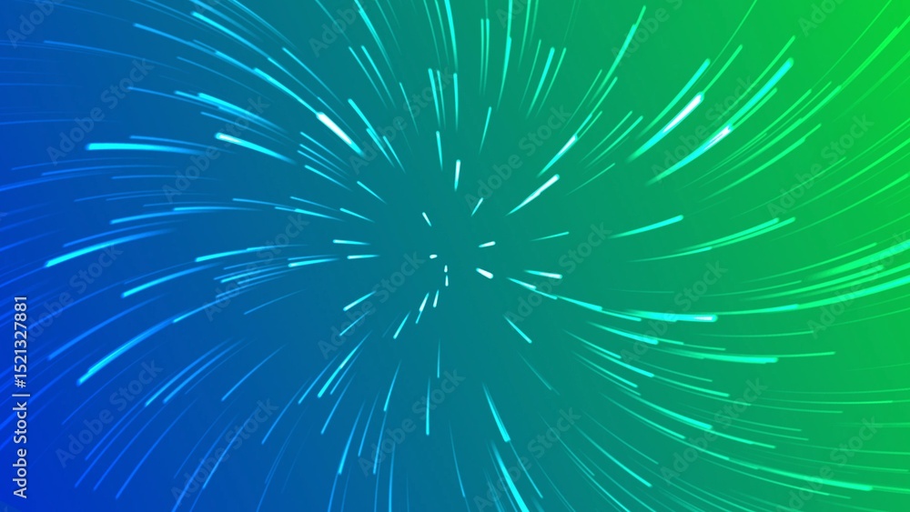Fototapeta premium dynamic background, speed light burst with blue to green gradient illustrationin radial lines style representing energy explosion futuristic or warp travel concept