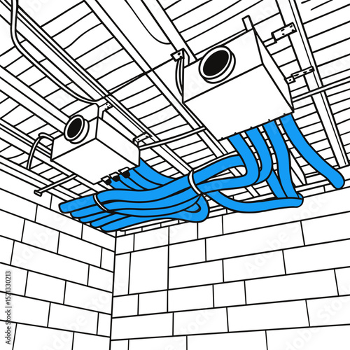 Heat recovery ventilation 2D Vector Line Art Style Background