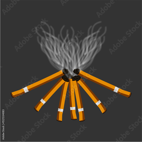 vector illustration of cigarette or cigar like a bonfire 