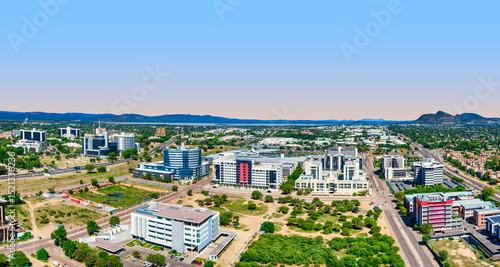 Panorama of Gaborone city showcasing modern skyscrapers, Gaborone, Botswana
