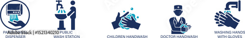 Hand Wash Icon  set  hand wash, clean hands, hygiene, soap, water