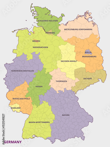 Map of the Federal Republic of Germany with its administrative divisions