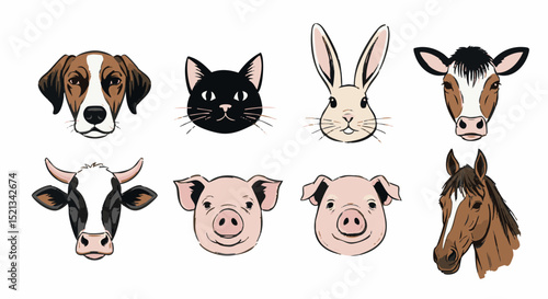 Minimalist Animal Faces Collection - Farm and Pets