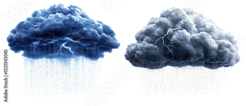storm cloud with rain and lightning isolated on transparent background