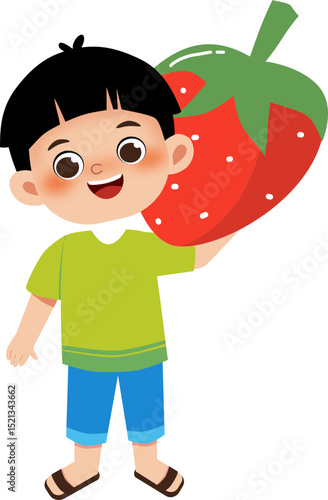 boy with a big strawberry