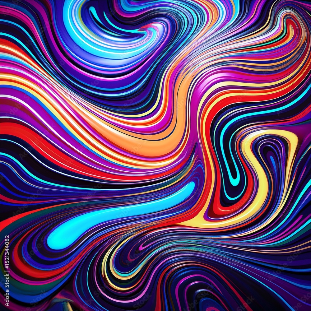 Zerfließende Farbbahnen aus einem Pinsel ziehen sich in Wellenlinien über einen dunklen Hintergrund – psychedelisch und hypnotisch. Zerfließende Farbbahnen aus einem Pinsel ziehen sich in Wellenlinien über einen dunklen Hintergrund – psychedelisch und hypnotisch.