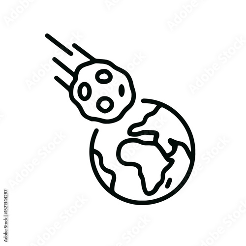 Asteroid Impact Icon with Earth – Incoming Space Object Warning Symbol