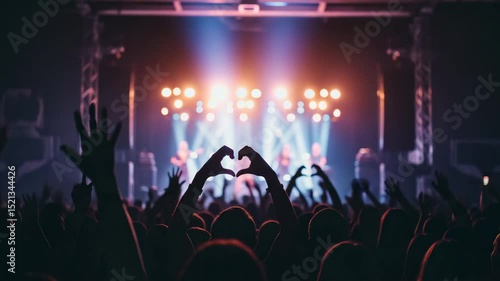 Wallpaper Mural Live performance atmosphere filled with music fans making heart signs, illuminated by warm stage lights—ideal for festival promotions, social events, or concert advertisement design. Torontodigital.ca