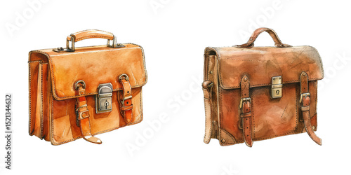 leather briefcase watercolor vector illustration