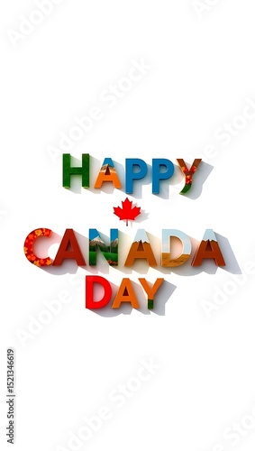 Happy Canada Day 3D Text with Nature Scenes