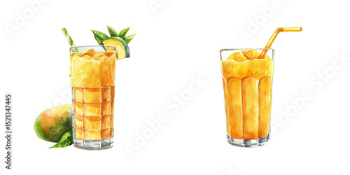 mango juice watercolor vector illustration