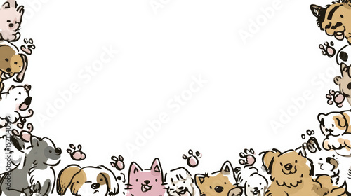 Cute cartoon animals frame featuring dogs and cats with playful expressions, perfect for pet themed designs. illustration includes various breeds and colors, creating lively and adorable border