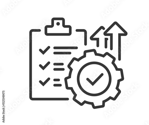 Operation automation update business process icon graphic vector line stroke, quality efficient implementation growth of software product plan outline thin linear logo, kpi project increase report