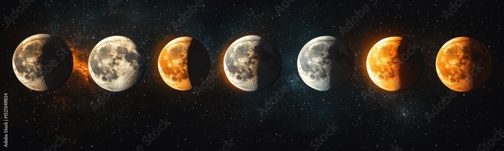 Fototapeta premium Row of phases of the moon banner