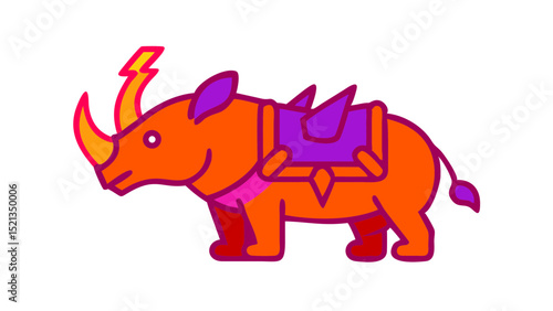 Cute and Expressive Logo Icon of a Thunderous Rhino with Armored Plates and a Powerful Horn