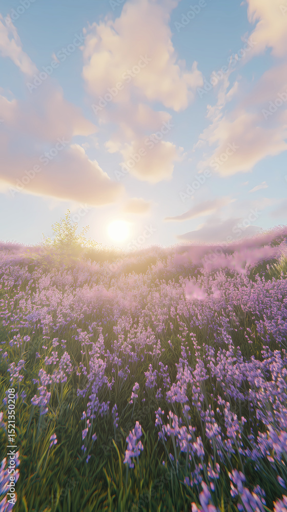 Obraz premium 3D cartoon purple lavender field