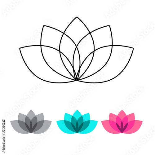 vector lotus flower icon, line icon and using light black, light blue and pink colors