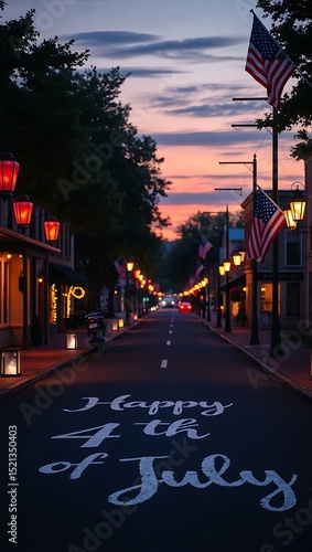 Happy 4th of July Street Scene at Dusk