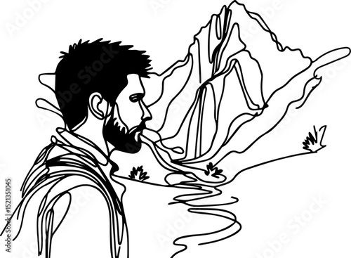Man contemplating nature with mountains in the background  