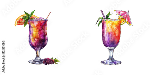 mardi gras cocktail watercolor vector illustration
