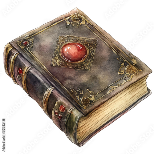 watercolor of Grimoire Spellbook, vector high quality, isolated on a white background.