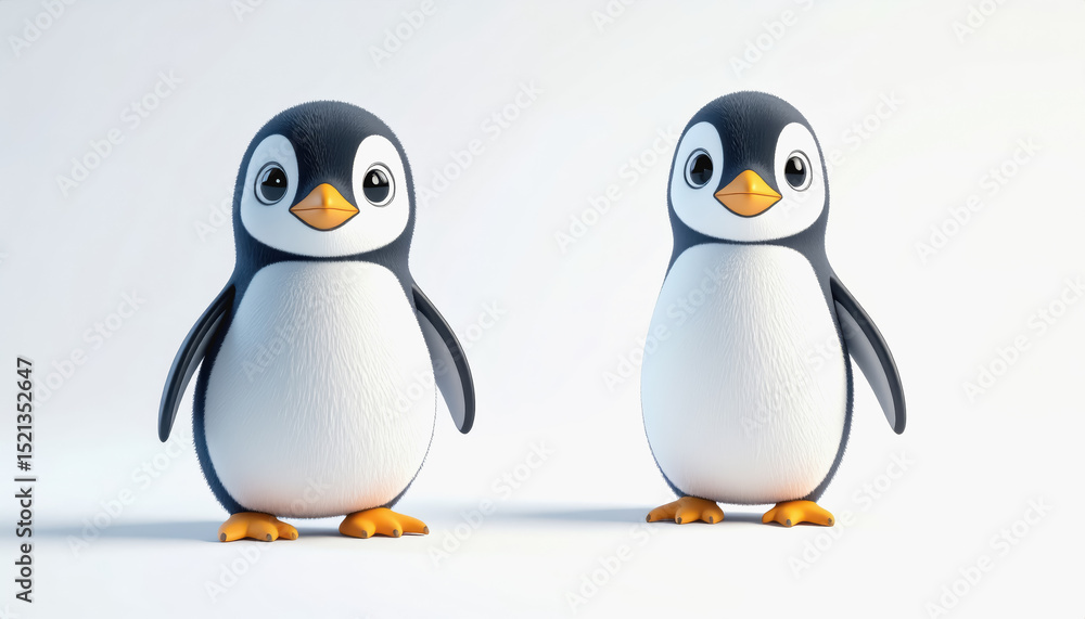 Obraz premium Adorable 3d penguin and penguin chick character displayed in full body on white background for creative use