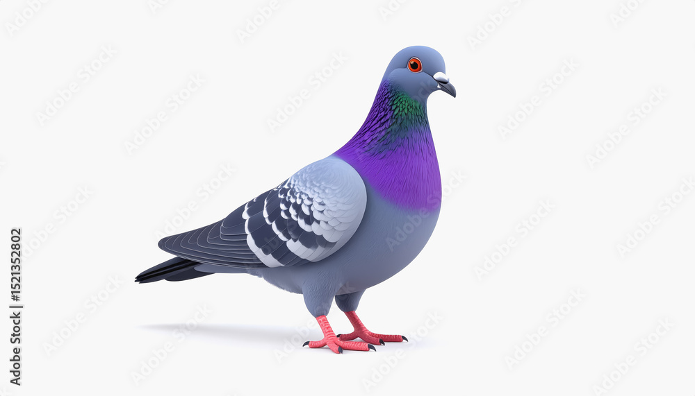 Fototapeta premium Adorable urban pigeon standing confidently on a white surface with copy space for text and illustrations