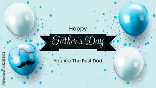 Fathers day card with blue and white balloons.
