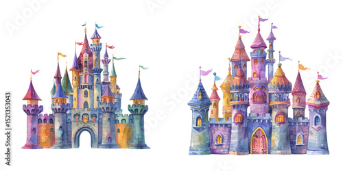 mardi gras castle watercolor vector illustration