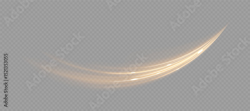 Glowing curved gold light streak with magical shimmer and elegant motion blur. Ideal for luxury visual design, UI overlays, festive effects, golden accents in animations or decorative highlights.