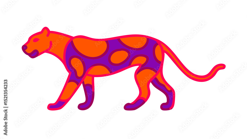Fototapeta premium Cute and Expressive Icon Logo of a Stealthy Jaguar with Fluid Musculature and a Piercing Gaze