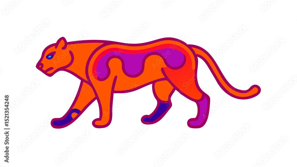 Fototapeta premium Cute and Expressive Icon Logo of a Stealthy Jaguar with Fluid Musculature and a Piercing Gaze