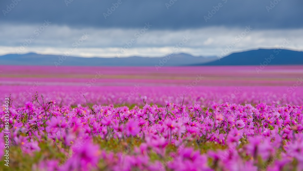 Naklejka premium Vibrant Wildflower Super Bloom in Mojave Desert – Rare Spring Landscape with Colorful Blossoms and Cacti