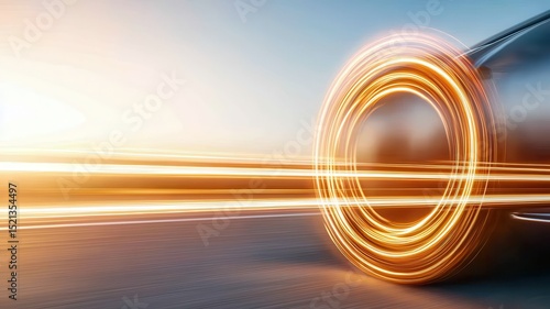A luxury car captured with dramatic light trails, evoking a glamorous atmosphere in a low-resolution image.