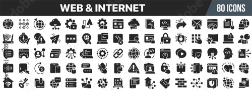 Web and internet black icons collection. Big UI icon set in a flat design. Vector illustration EPS10