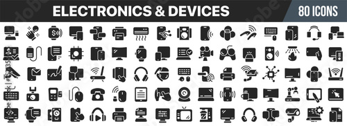 Electronics and devices black icons collection. Big UI icon set in a flat design. Vector illustration EPS10