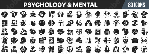 Psychology and mental black icons collection. Big UI icon set in a flat design. Vector illustration EPS10