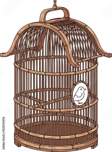 Traditional Wooden Bird Cage Illustration