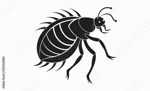 Flea silhouette vector, insect shape illustration, parasite animal graphic, black and white pest design