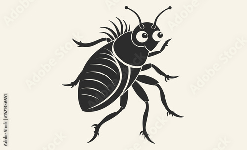 Flea silhouette vector, insect shape illustration, parasite animal graphic, black and white pest design