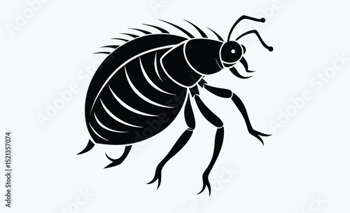 Flea silhouette vector, insect shape illustration, parasite animal graphic, black and white pest design