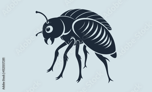 Flea silhouette vector, insect shape illustration, parasite animal graphic, black and white pest design