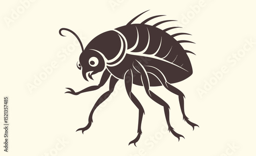 Flea silhouette vector, insect shape illustration, parasite animal graphic, black and white pest design