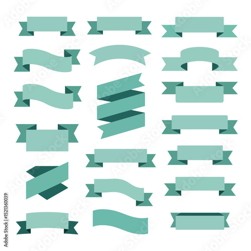 Collection of Teal Blank Ribbon Banners for Design