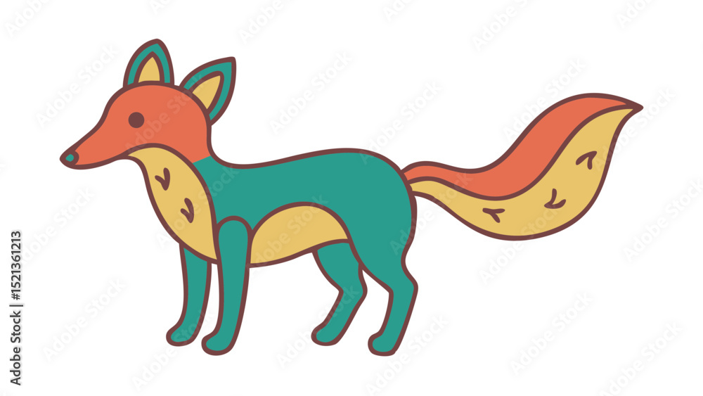 Fototapeta premium Cute and Expressive Logo Icon of a Cunning Fox with Bushy Tail and Perked Ears