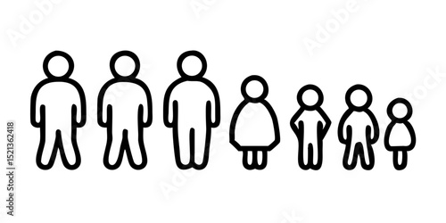 Family and parenting line icon set. Vector pictograms of couples, single parents, children, elderly, baby, newborn, teenager thin linear illustration. 