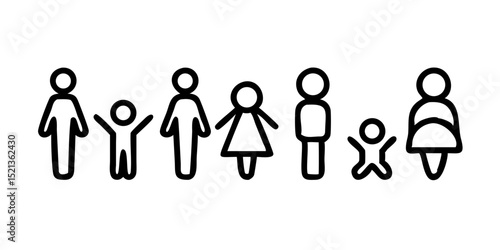 Family and parenting line icon set. Vector pictograms of couples, single parents, children, elderly, baby, newborn, teenager thin linear illustration. 